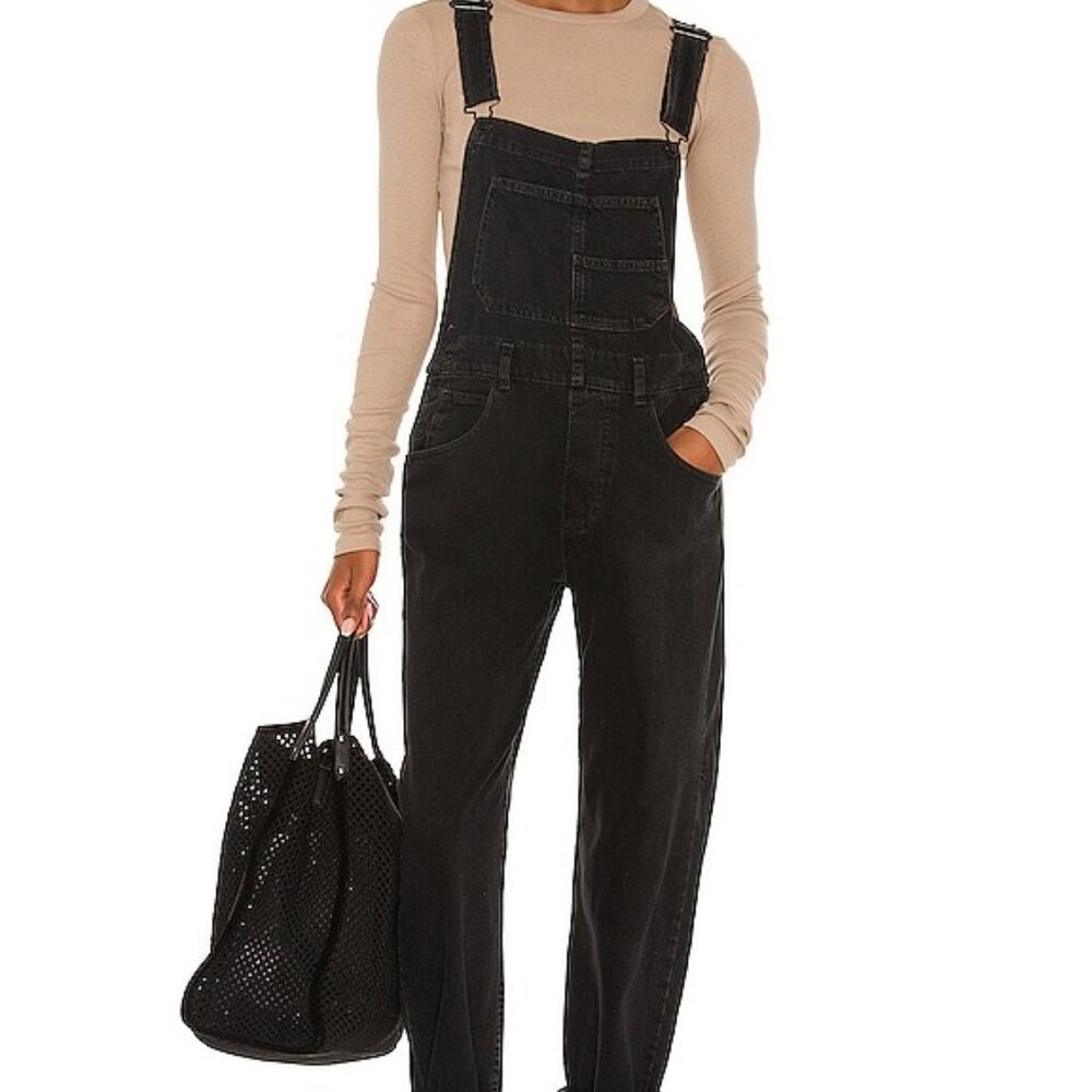 Free People Black Denim Overalls